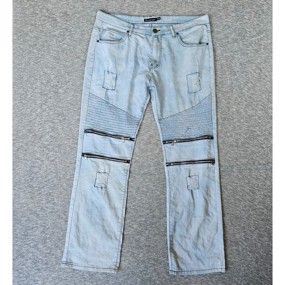 Red Ape Jeans Mens 40 x 32 Blue Denim Zippers Grunge Skate Designer Logo Y2K